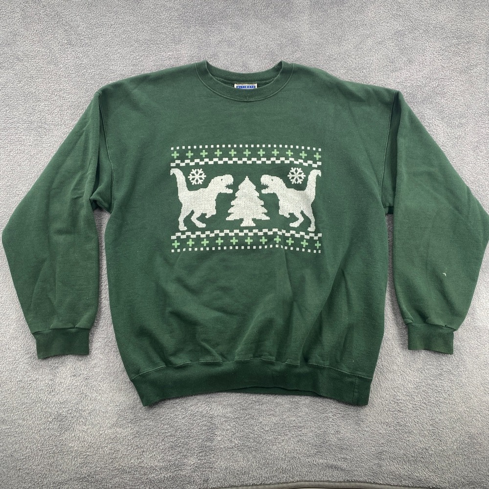 Vintage 1990s Christmas Sweatshirt Mens Large Hanes Ultimate Green Crewneck